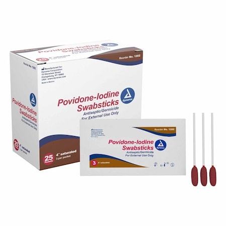 Dynarex Impregnated Swabstick 10% Strength Povidone-Iodine Individual Packet NonSterile, 250PK 1202